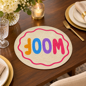 Colorful Beaded <b>Round</b> <b>Placemat</b> | Glass Bead WOOF Design Table Mat for Dining Kitchen Home Decor Handmade Table Setting Accessory - Product Image 4