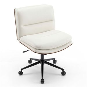 Chaise de bureau blanche sans accoudoirs avec dossier incurvé et assise large, pivotante à 360 degrés et fonction bascule - Product Image 1