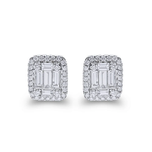 0.97 CT 18K Gold <b>Emerald</b> Round Pear Mixed Diamond <b>Stud</b> Earrings for Engagement & Anniversary - Product Image 1