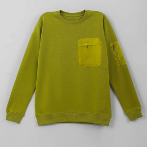 Pull en tricot vert olive à col rond avec poche et manches zippées, unisexe, décontracté, pour l'automne - Product Image 1