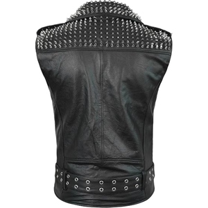 Custom Genuine <b>Leather</b> Studded Biker <b>Vest</b> <b>Mens</b> Punk Style Motorcycle <b>Leather</b> Waistcoat With Asymmetrical Zip Closure - Product Image 2