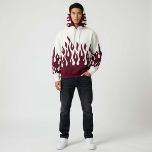 Sudadera con capucha extragrande personalizada con estampado de llamas para hombre, estilo urbano, con estampado en contraste, corte holgado, de tejido grueso, para ropa urbana. - Product Image 3