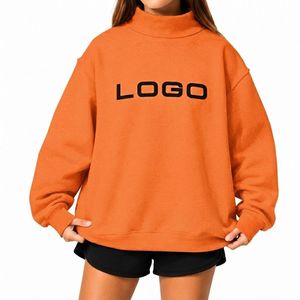 Sweat-shirt à col montant oversize pour femme, manches longues, hiver, qualité supérieure, logo personnalisé sur le devant, service OEM - Product Image 1