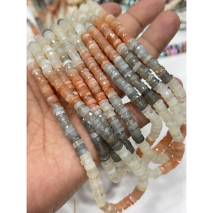 Perles de pierres précieuses de haute qualité pour la fabrication de bijoux, 17 pouces, pierres de lune naturelles multicolores, facettées, forme Heishi, taille 7-8 mm - Product Image 1