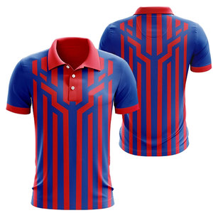 เสื้อโปโลชายสีน้ำเงินแดงลายทาง แขนสั้น สวมใส่สบาย ระบายอากาศได้ดี ลายพิมพ์ ผ้าทอ ทรงปกติ - Product Image 1