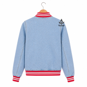 Chaqueta de Mezclilla para Mujer, Estilo Masónico Herencia |   Chaqueta Vaquera Delta Sigma Personalizada con Bordado de Hermandad para Mujer - Product Image 3