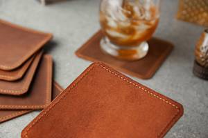 Genuine Leather Coasters Customized Shape Embossed Logo Coffee Mug Holder Slip Resistant <b>Bar</b> Beer Drink <b>Mat</b> Luxury Accessories - Product Image 2