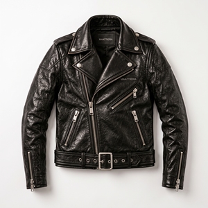 Veste de motard en similicuir noir pour homme, double boutonnage, fermeture éclair, ceinture, style motard, coupe ajustée, manches longues - Product Image 3