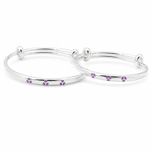 925 Sterling Silver Purple Paw Print Open Bangle <b>Bracelet</b> High Polish <b>Cute</b> Animal Lover Jewelry for Girls Daily Wear Gift Party - Product Image 5