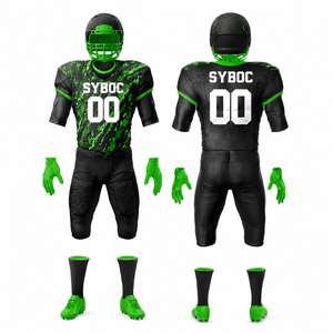 Black Green Splatter Print Football Uniform Kit Jersey Integrated Pad Pants <b>Gloves</b> and Socks Youth Adult Team Wear - Product Image 1