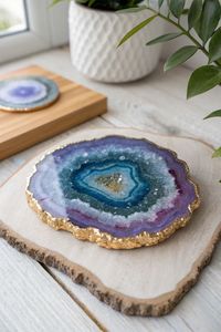 Juego de Posavasos de Resina Modernos de Lujo Hechos a Mano con Borde Dorado, 300 mm de Diámetro, Duraderos, Lavables, Resistentes al Calor, Decoración Ecológica para Mesa - Product Image 3