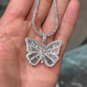 Colgante de Mariposa con Perla de Agua Dulce y Moissanita, Corte Brillante con Aspecto de Diamante, Estilo Hip Hop, Chapado en Rodio, Plata/Oro Rosa - Product Image 4