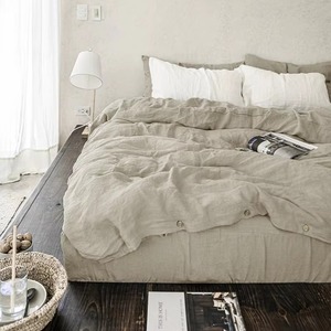 Parure de lit en lin pur 100% délavé avec fermeture boutonnée, comprenant 1 housse de couette et 2 taies d'oreiller, style simple - Product Image 5