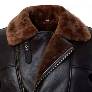 Chaqueta de Cuero Genuino para Hombre, Cuello Camisero, Cierre de Cremallera, Forro de Piel Sintética, Chaquetas de Cuero Modernas para Invierno - Product Image 4
