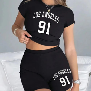 ชุดเสื้อผ้าผ้าฝ้าย100% พรีเมี่ยมสำหรับผู้หญิงชุด2ชิ้นเสื้อกางเกงขาสั้นพิมพ์ลาย3D แบบกำหนดเองระบายอากาศได้ฤดูร้อน2025 - Product Image 1