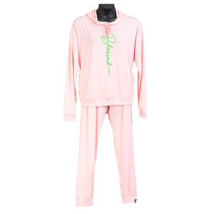Conjunto Deportivo de Dos Piezas para Mujer, Marca AKA, Color Rosa Sólido, Bordado, Pantalón Ancho de Felpa, Tela Suave, Elegante, Casual y Cómodo - Product Image 1