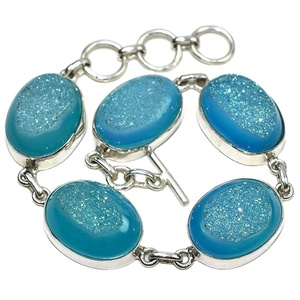 Beau Bracelet en argent Sterling 925 bleu de forme ovale, bijoux en argent en ligne, bijoux indiens en argent - Product Image 1