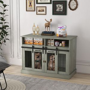 Gray Dog <b>Crate</b> Furniture with Sliding Doors and Shelves 47 X 23.5 X 35 for Large and Small Dogs Pet House - Product Image 2