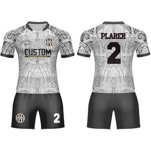 Ensemble d'uniformes de rugby personnalisés pour hommes, nom du joueur sur le devant, orange, noir, blanc, rayé, imprimé par sublimation, 100% polyester respirant et élastique - Product Image 1