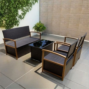 ชุดเฟอร์นิเจอร์ไม้อะคาเซียหวายสีน้ำตาลทันสมัย4ชิ้นสำหรับห้องนั่งเล่นวิลล่าและโซฟาไม้สักกลางแจ้งสำหรับโรงแรมและสวน - Product Image 1