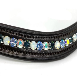 Banda de ceja de caballo de cuero acolchado de canal vacío, cristales en forma de onda, piedras decorativas, banda de ceja de caballo de cuero elegante - Product Image 6