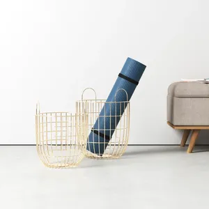 Elegant Handmade Metal <b>Basket</b> for Living Room Decoration and OrganizationStylish Handmade Wooden Handle Metal <b>Basket</b> Organizer - Product Image 3
