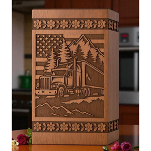 Handmade Rosewood Urn Box with Truck and American Flag Personalized <b>Memorial</b> Gift <b>Memorial</b> <b>Keepsake</b> by AYAANS - Product Image 2