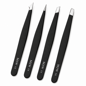 MJW CE ISO 13485 Ensemble de pinces à épiler noires en acier inoxydable, outils de beauté de précision pour l'épilation - Product Image 2