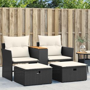 Sofá de Jardín de Ratán PE Negro con Patas Ajustables, Conjuntos de Jardín Estándar - Product Image 1