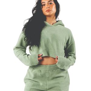 เสื้อครอปมีฮู้ดโอเวอร์ไซส์ชุด2ชิ้นกำหนดโลโก้แบบสวมหัวสไตล์น่ารักเสื้อผ้าผู้หญิงเสื้อครอปมีฮู้ดเสื้อครอปสำหรับผู้หญิง - Product Image 1