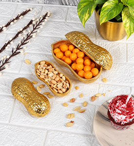 Juego de 2 bandejas de lujo doradas de aluminio con forma de cacahuete, platos decorativos para aperitivos, cuencos para frutos secos, para mesa de alta gama - Product Image 1