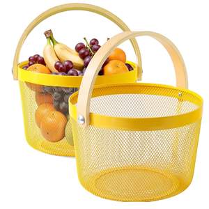 Metal Storage <b>Basket</b> with <b>Wooden</b> Handle <b>Laundry</b> for Clothes Sturdy Grip Handle Anti Rust Coated Multipurpose Home - Product Image 4
