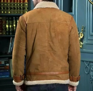 <b>Mens</b> Brown Genuine Sheepskin <b>Shearling</b> Leather <b>Jacket</b> Fur Lined Winter Vintage Coat - Product Image 2