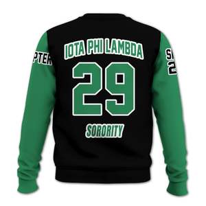 Iota Phi Lambda Custom Chapter Varsity Sweatshirt <b>Black</b> Emerald Green Greek Sorority Crest Pullover Since 1929 - Product Image 6