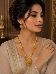 Elegant Gold Plated Filigree Charm Necklace Set Geometric Design Wedding Jewelry Women's Brass <b>Chain</b> Beads AC1N0084LL - Product Image 3