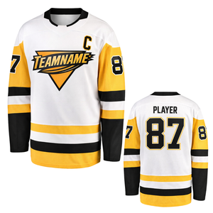 Maillot de hockey sur glace blanc, noir et or, à manches longues, respirant, uniforme d'équipe athlétique, vêtements de sport pour entraînement et pratique pour adultes - Product Image 1