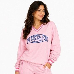 Sweat-shirt personnalisé pour femme, pull en molleton surdimensionné, style universitaire PI Beta Phi, haut à manches longues, col en V - Product Image 6