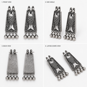 Pendientes de Plata Oxidada Antigua al por Mayor con Circonitas en Forma de Campana y Engaste de Bisel con Corte de Pera para Mujer - Proveedor a Granel - Product Image 4