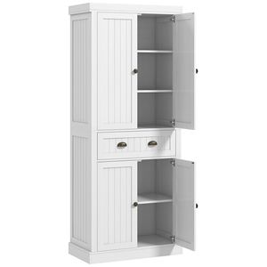 Armadio da Cucina Bianco Anticato da 72 Pollici con 4 Ante, 2 Ripiani Regolabili e Cassetto - Product Image 1
