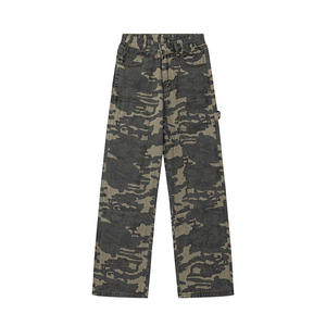 Pantalon cargo en denim à taille haute, imprimé uni, en coton épais, coupe ample, style vintage streetwear, pour l'hiver - Product Image 2