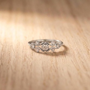 Bague en or massif avec diamant de laboratoire taille ronde en grappe ondulée 0,25 carat, clarté E, VVS, classique, coffret cadeau anniversaire, bague de fiançailles - Product Image 2