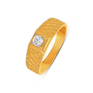 Elegant Gold <b>Ring</b> <b>for</b> <b>Men</b> Featuring a Single Diamond and a Diamond Patterned Band Dominion Crosscut <b>Men's</b> Solitaire Diamond <b>Ring</b> - Product Image 1