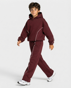 Sweat à capuche décontracté surdimensionné pour garçon, couleur bordeaux avec détails contrastants, en molleton premium - Product Image 6