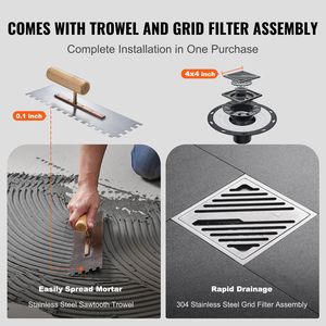 Kit Moderno per Doccia in PVC 183x183cm con Flangia Centrale da 2 pollici, Griglia in Acciaio Inox da 4 pollici, Membrana Impermeabile e Flangia Centrale in PVC da 2 pollici - Product Image 3