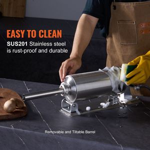 Insaccatrice Manuale in Acciaio Inox per Alimenti 2,5 L/6 LBS, Macchina Orizzontale per Salsicce con Morsetto a U Incluso - Product Image 6