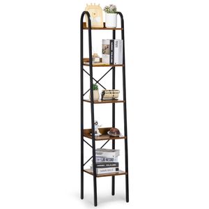 5 Tier Metal Bookshelf Industrial Vintage Bookcase with Open <b>Shelves</b> <b>Rustic</b> Narrow Storage Freestanding Display Bookcase - Product Image 1