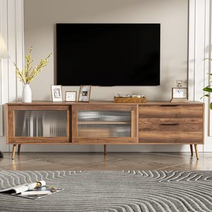 Moderno 75 + TV Console di intrattenimento centro 2 porte in vetro 2 cassetti 70 \ "Media Console da tavolo per soggiorno camera da letto - Product Image 1