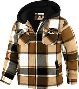 Chaqueta de lana para niños JACKETOWN, camisa de franela a cuadros, sudadera con capucha de sherpa, sudadera con cremallera, abrigo de invierno para niños de 6 a 15 años - Product Image 2