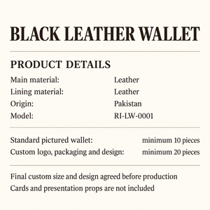 <b>Mens</b> Black Leather Bifold <b>Wallet</b> Short <b>Card</b> Cash Holder Custom Logo Pakistan RI-LW-0001 - Product Image 5