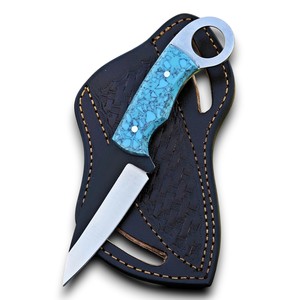 Cuchillo de Supervivencia de Alta Calidad, Grado Industrial, Profesional, Forjado en Acero Inoxidable, con Mango de Resina Turquesa, para Caza y Bushcraft al Aire Libre - Product Image 1